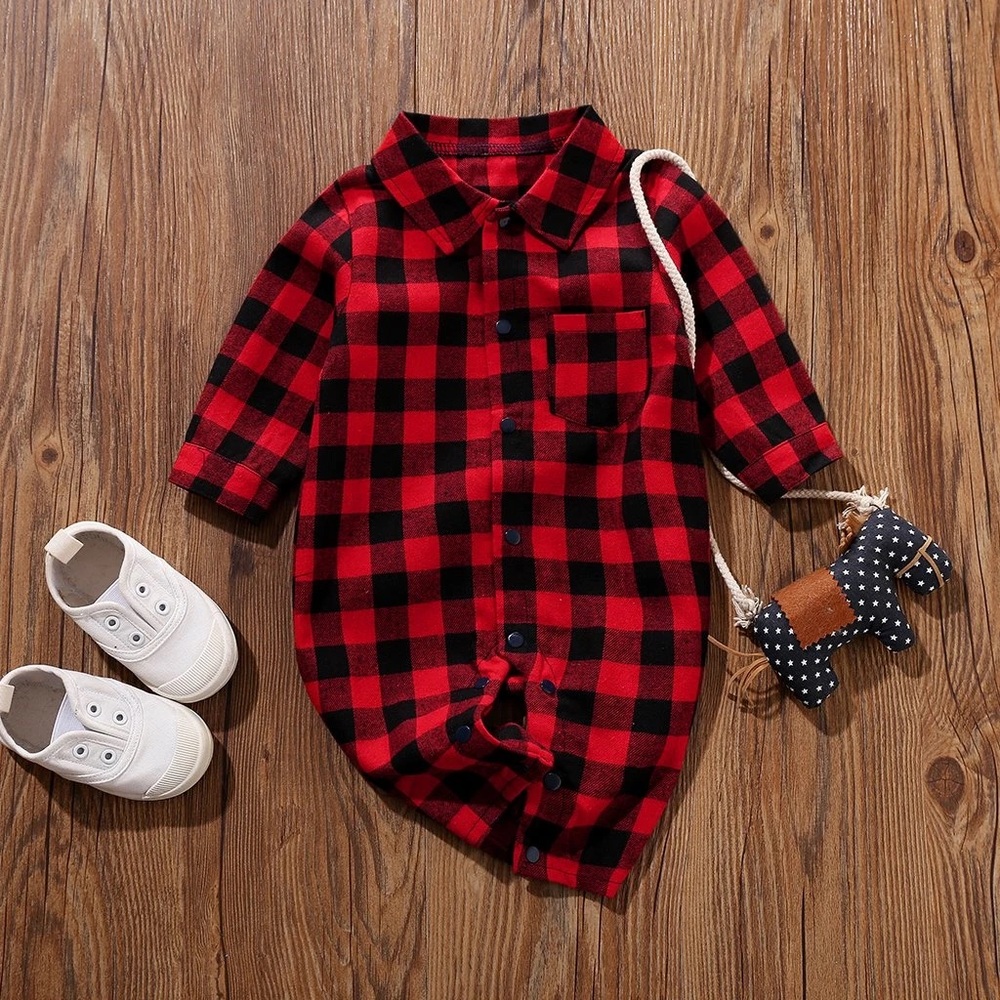 Boys Red and Black Checkered Jumpsuit